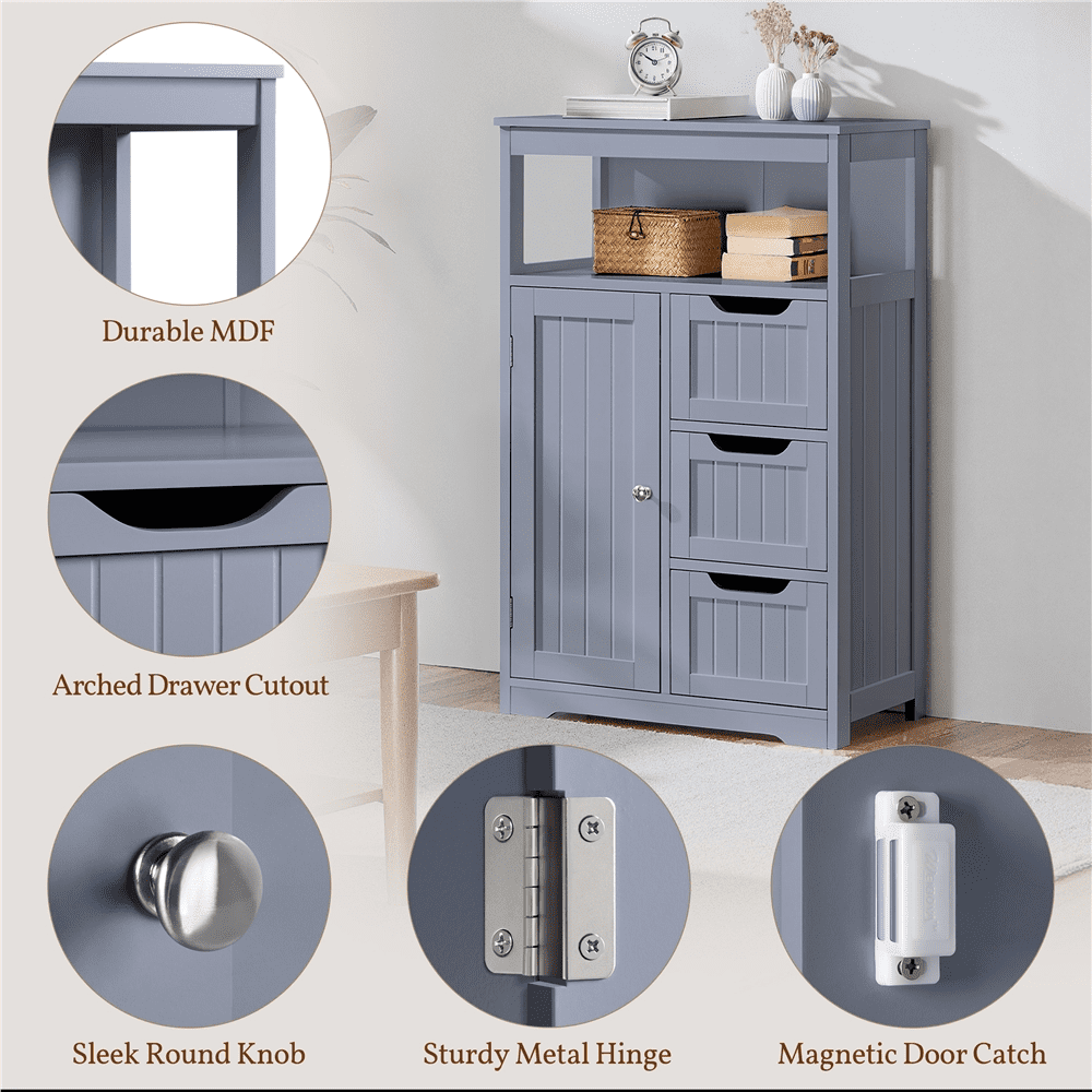 Alden Design Wooden Floor Storage Cabinet for Bathroom, 22"L*12"W *34"H, Gray