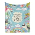 thumbnail image 1 of Saying Soft Flannel Fleece Blanket, Keep Calm and Live Your Own Fairy Tale Message Magic Frame Unicorns Cartoon Design, Cozy Plush for Indoor and Outdoor Use, 70" x 90", Multicolor, by Ambesonne, 1 of 6