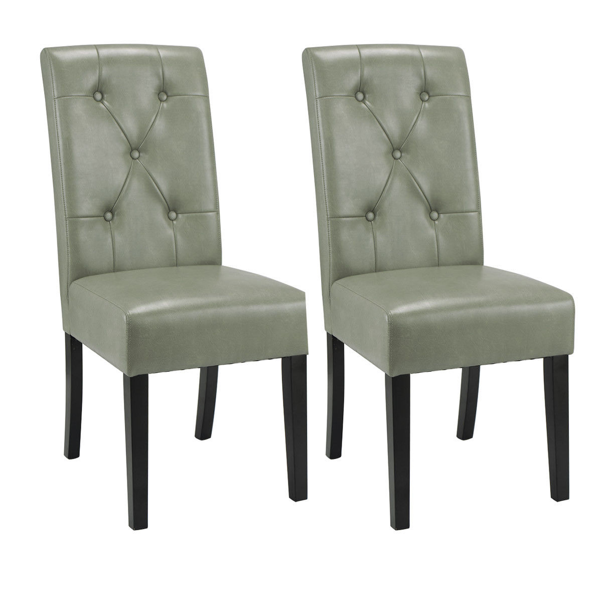 Costway Set Of 2 Dining Chairs Tufted PU Leather High Back Armless