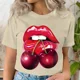 thumbnail image 3 of Ropa de verano, camisetas con estampado de labios y cereza, camisetas informales de manga corta para mujer, camisetas gráficas a la moda, camisetas para mujer, ropa, 3 of 5