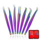 thumbnail image 1 of Juego de pinzas para extensiones de pestañas Fangze Rainbow de acero inoxidable, 1 of 9