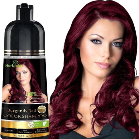 Herbishh Color Shampoo for Gray Hair Coverage (Burgundy) –Hair Dye 3-in-1 Shampoo- Colors in Minutes – Lasts Up To 2-3 Weeks – 500 mL – Ideal for Men & Women