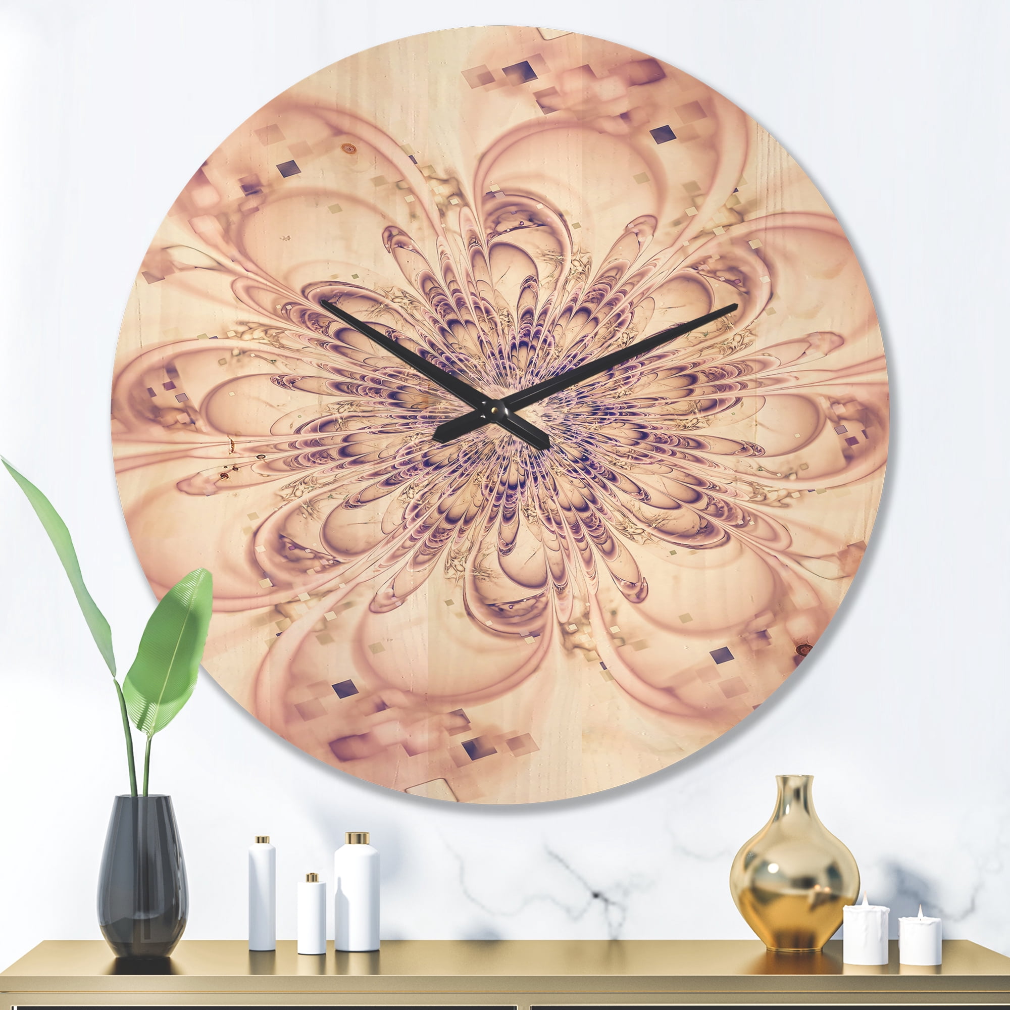 Designart 'Fractal Flower Full Bloom in Pink ' Modern Wood Wall Clock