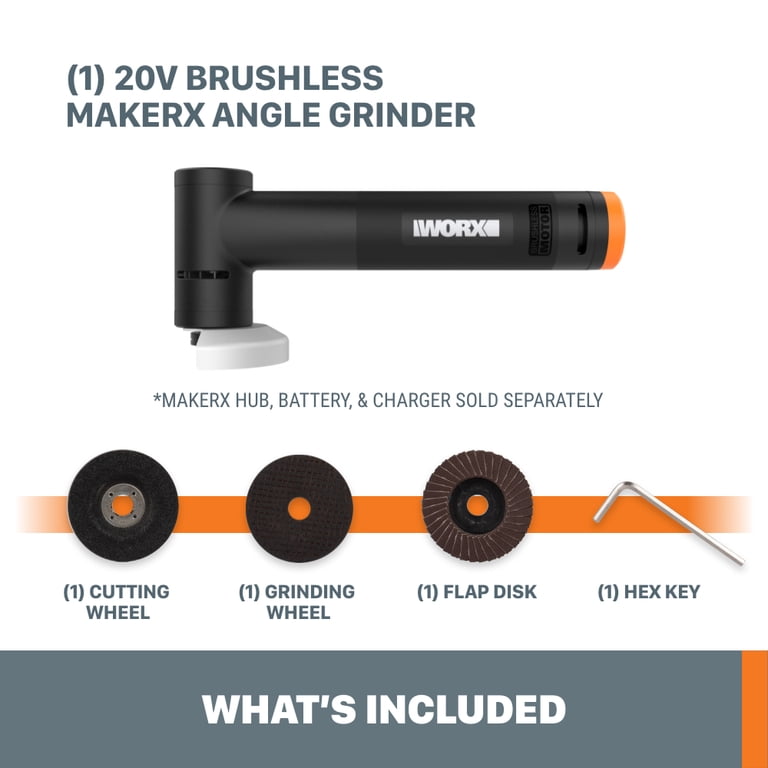 MakerX 20V WORX Mini Grinder (Tool Only) – Brushless Motor, Compact Design, PowerShare Battery Compatible