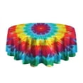 thumbnail image 5 of Rainbow Tie Dye Circular Pattern Round Tablecloth 60"x60",Wrinkle Wipeable Table Cloth for Kitchen Dining Room Picnic Patio Party, 5 of 6