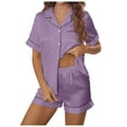 thumbnail image 1 of Fgnfyis Ensemble de Vêtements de Maison Décontracté et Confortable pour Femmes, Short à Manches Courtes et Col Rabattu, Violet TTTG, 1 of 5