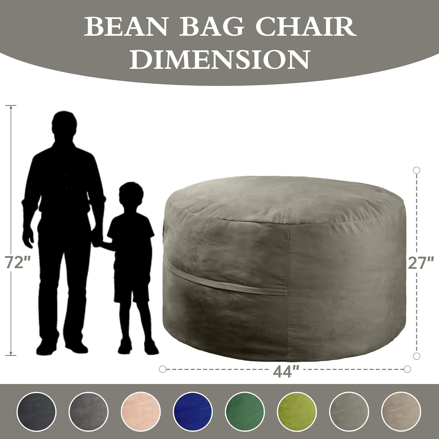 MOOSENG 4FT Bean Bag Chair, Comfy Bean Bag for Adults & Kids, Fluffy Large Bean Bag Sofa with Removable Cover & Side Pocket for Living Room, Gaming, Playroom