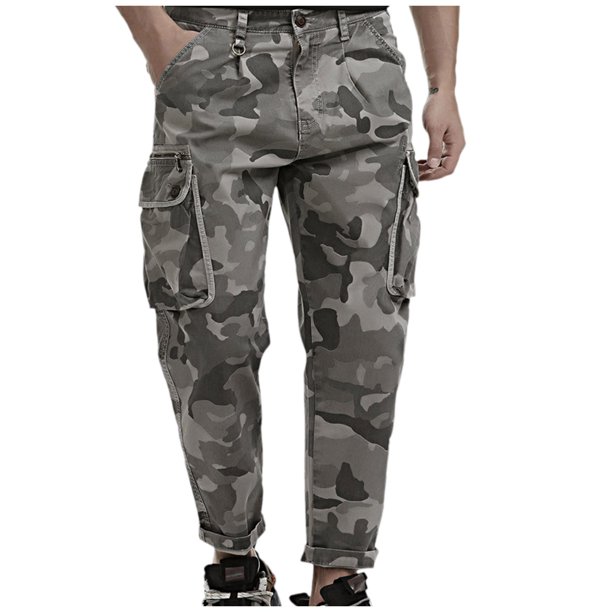 Men'S MidWaist Zip Cargo Pants Relaxed Fit Camouflage Cargo Trousers With MultiPocket Cargo