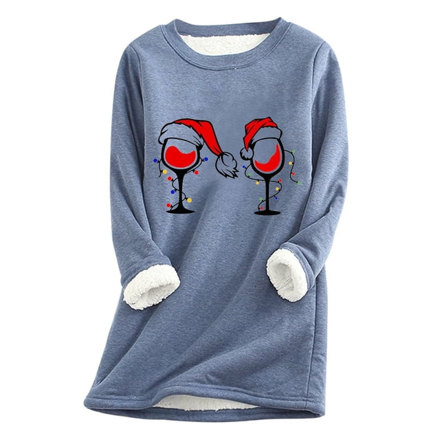 Prix Réduit! Aqestyerly Hauts de Noël pour Femmes Liquidation Mode Féminine Impression de Noël Manches Régulières Hiver Ample Vacances Décontracté Col Rond Chemise Hauts
