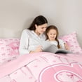thumbnail image 4 of Erosebridal Pink Bow Tie Initial S Twin Bedding Sets 7-Piece For Children Teens,Cute Love Heart Print Bedding Comforter Set For Girls,Pink Reversible, 4 of 6