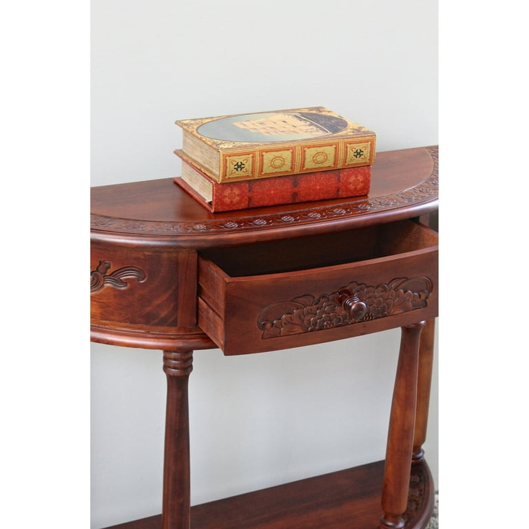 International Caravan Windsor Hand-Carved Half Moon Console Table