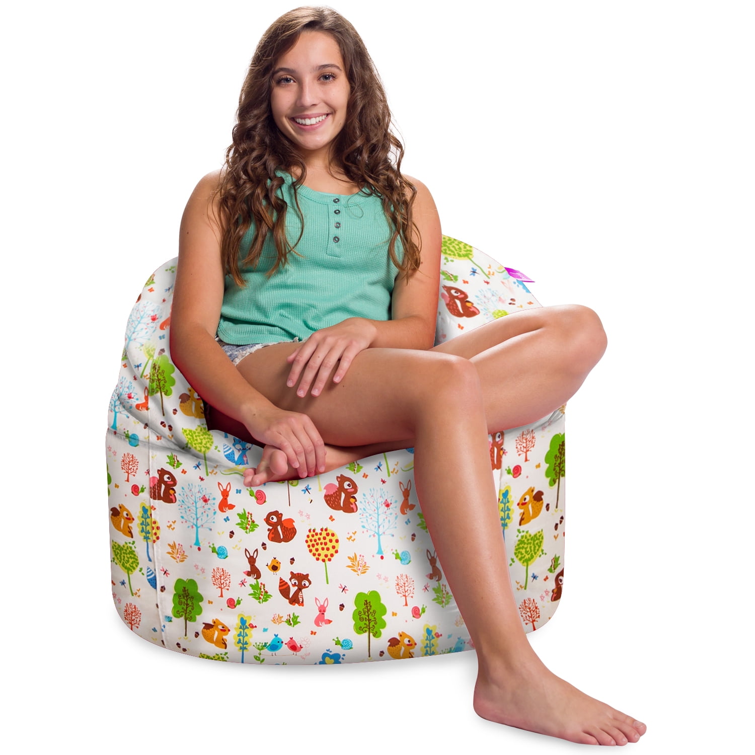 Posh Creations Structured Bean Bag Chair Sonoma Lounge Teens,Canvas, 2 Ft, Forest Critters