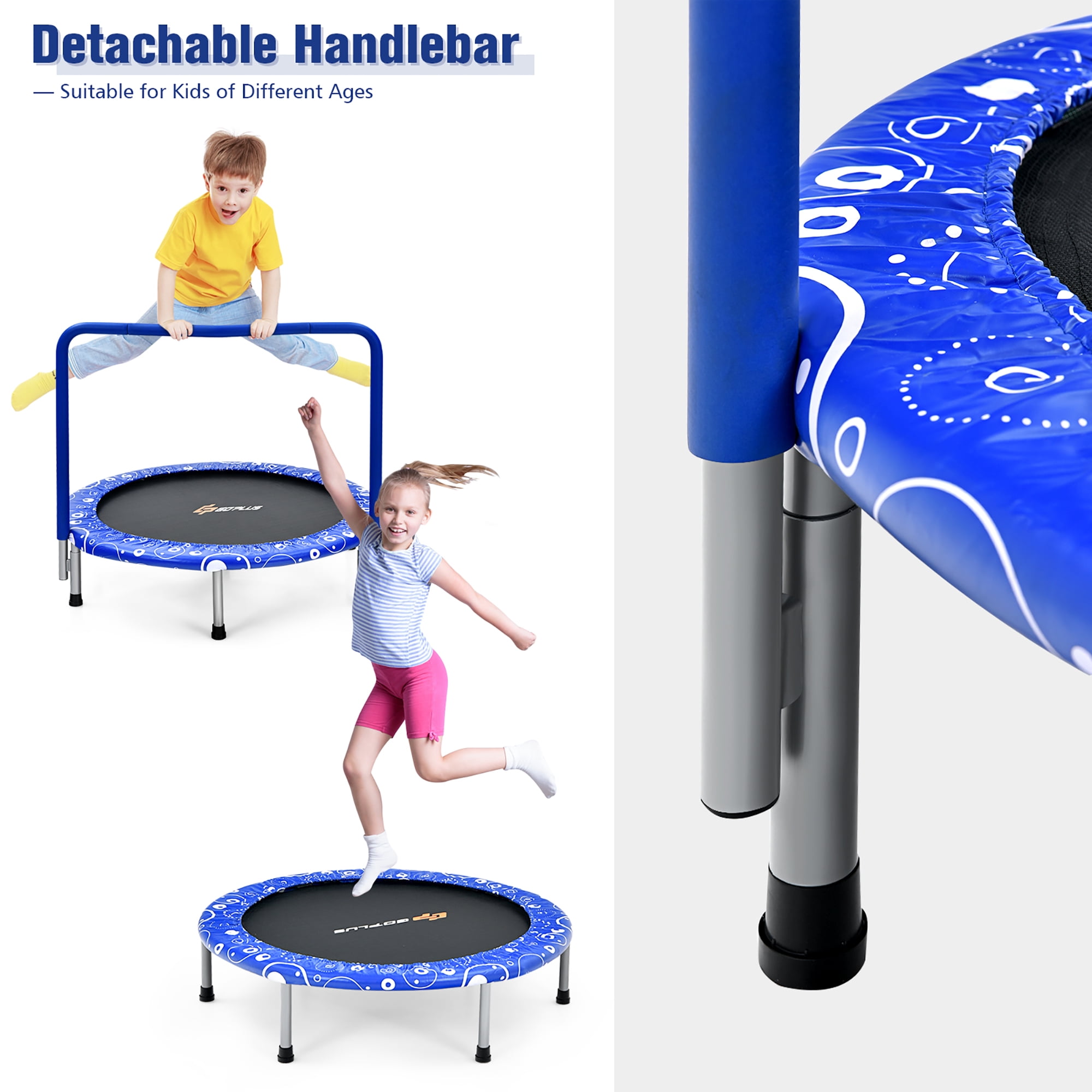 Costway 36'' Kids Trampoline Rebounder W/Full Covered Handrail & Pad Indoor Outdoor Blue