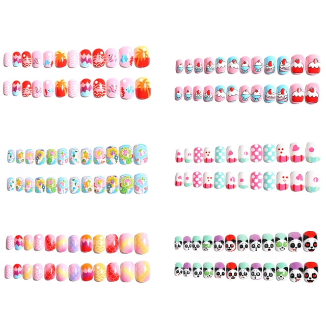 6 juegos de uñas postizas para niñas, uñas postizas para niños, uñas cortas de cobertura completa para niños