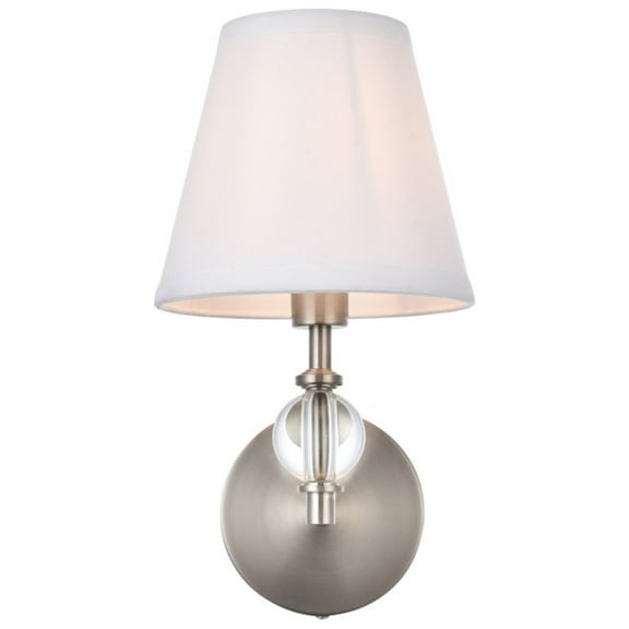 Bethany 1 light bath sconce in satin nickel with white fabric shade