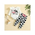 thumbnail image 2 of Liacowi Baby Girl's Romper Set, Round Neck Ruffle Long Sleeve Cow Printed Ribbed Romper + Elastic Waist Bowknot Decorated Pants, 2 of 9