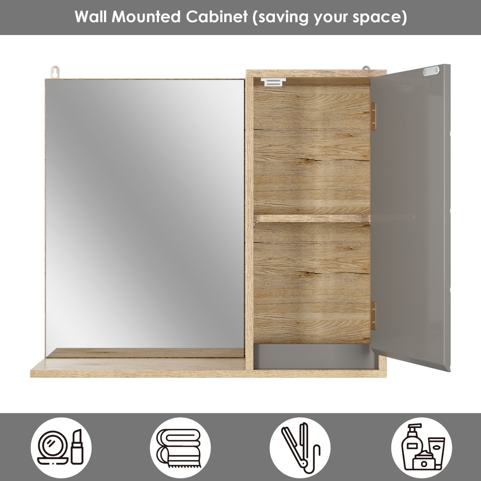 Medicine Cabinet Wall Mount Bathroom Cabinet Single Door Wooden Bathroom  Wall Cabinet - Yahoo Shopping