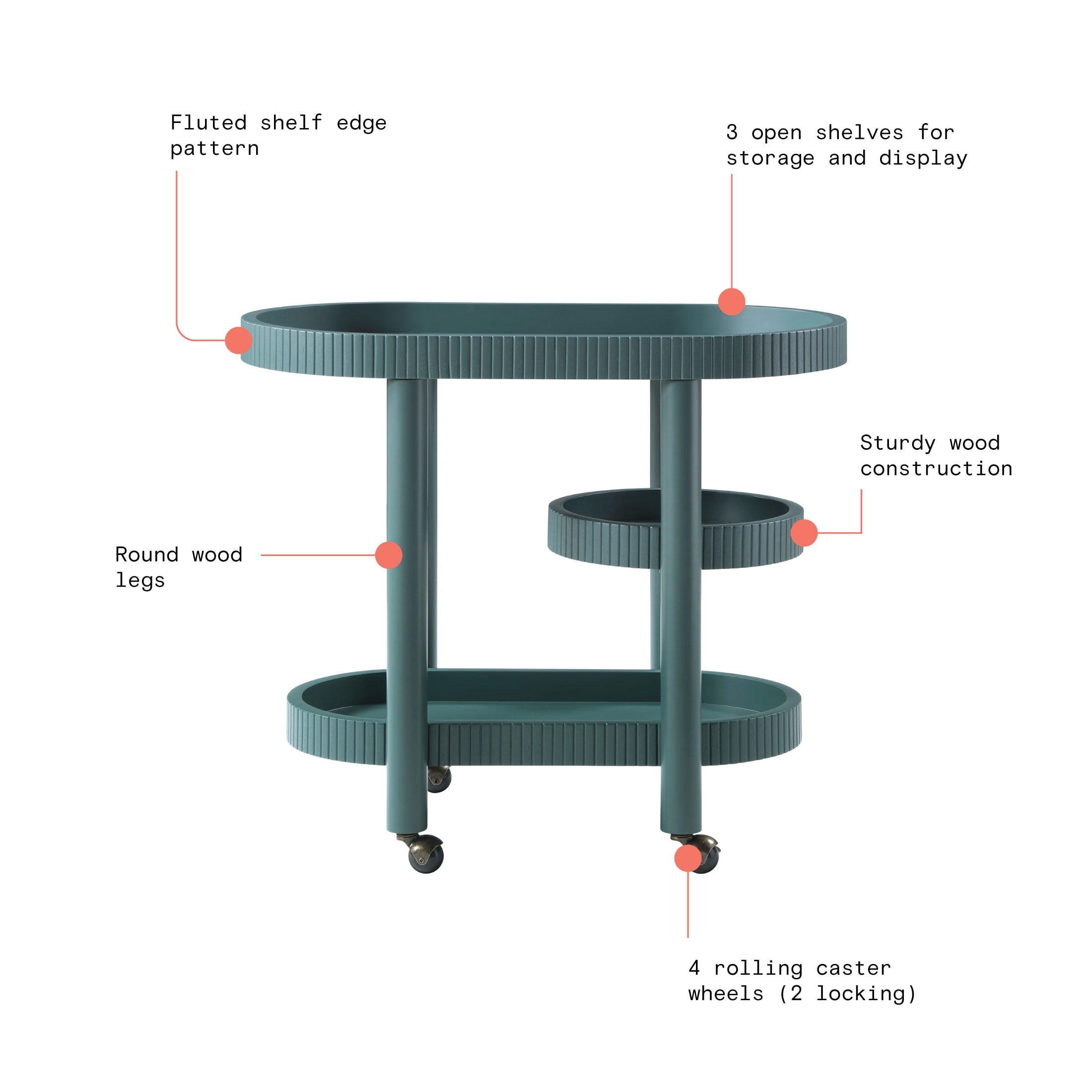 Beautiful Drew Bar Cart by Drew Barrymore, Thyme Green Finish
