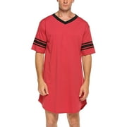 Angle View: GirarYou Cotton Sleep Shirt Men V-Neck Nightshirts Short Sleeve Henley Shirt Lounge Sleepwear