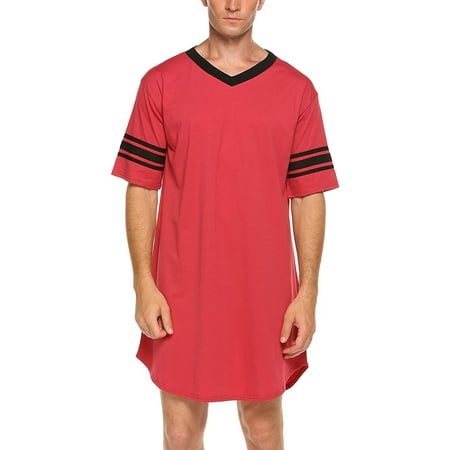 GirarYou Cotton Sleep Shirt Men V-Neck Nightshirts Short Sleeve Henley Shirt Lounge Sleepwear