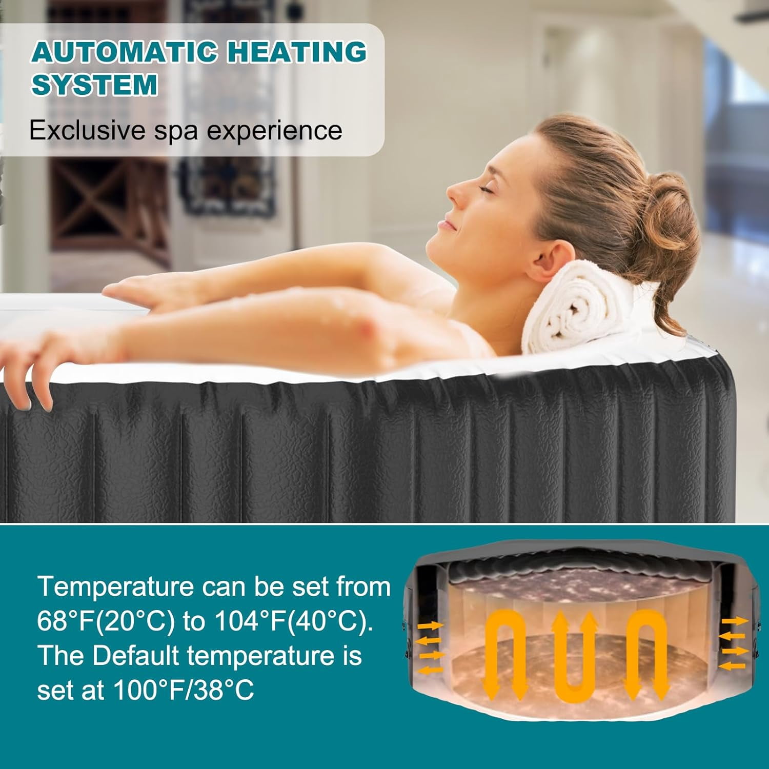 77" X 77" X 25" Inflatable Hot Tub for 4-6 Person Polygon, 240 Gallon Large Portable Hottub Spa with 130 Bubble Air Jets, Blow Up Spa Bathtub with LED Control Panel, 2 Filter, Temperature up to 104°F