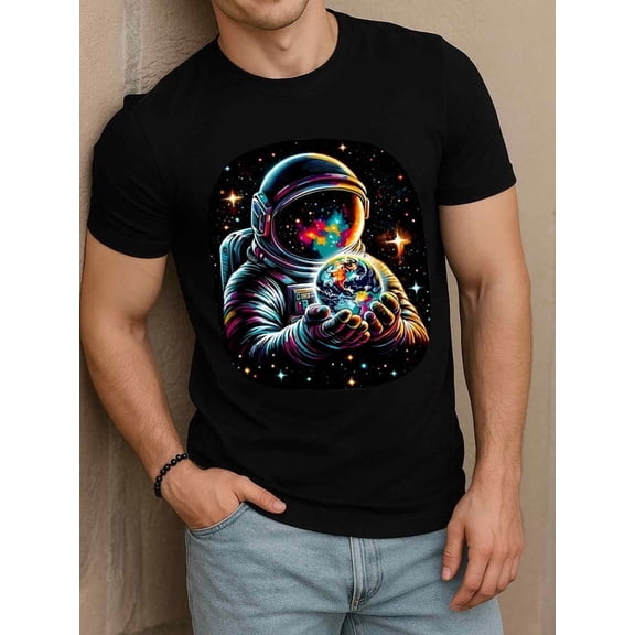 Greenink Galactic Astronaut T-Shirt mens funny t shirts black short elegant Spring and summer clothing Retro Unisex Shirt Short Sleeve tshirts