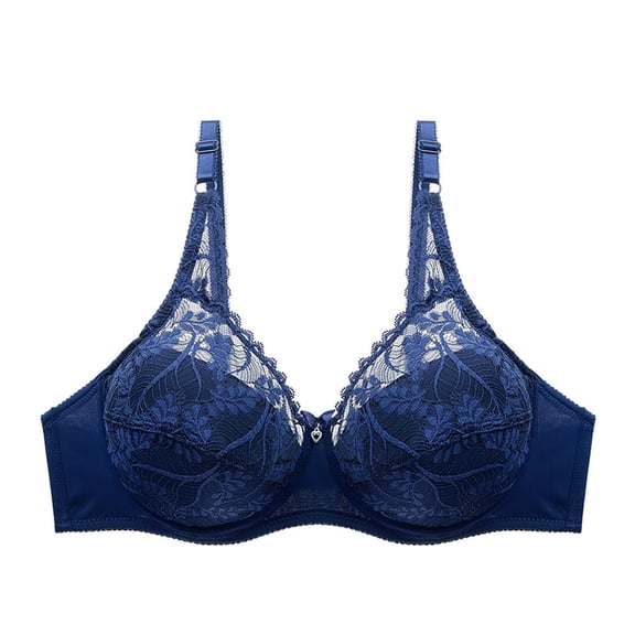 JINMGG Womens Plus Size Clearance $5 Women's Lace with Steel Ring Solid Color Double Breasted Push Up Bra Blue XL