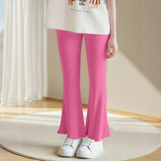 Cowsor Girls Pants Kids Ribbed Flare Pants High Waist Bell Bottoms