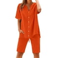 thumbnail image 2 of GILIGEGE Linen Sets for Women 2 Piece Summer Women's Solid Color Fashion Casual Cotton Linen Pocket Long Sleeve Shirt Short Jacket Suit Lounge Beach Vacation Two Piece Outfits Tracksuits Orange Xl, 2 of 8