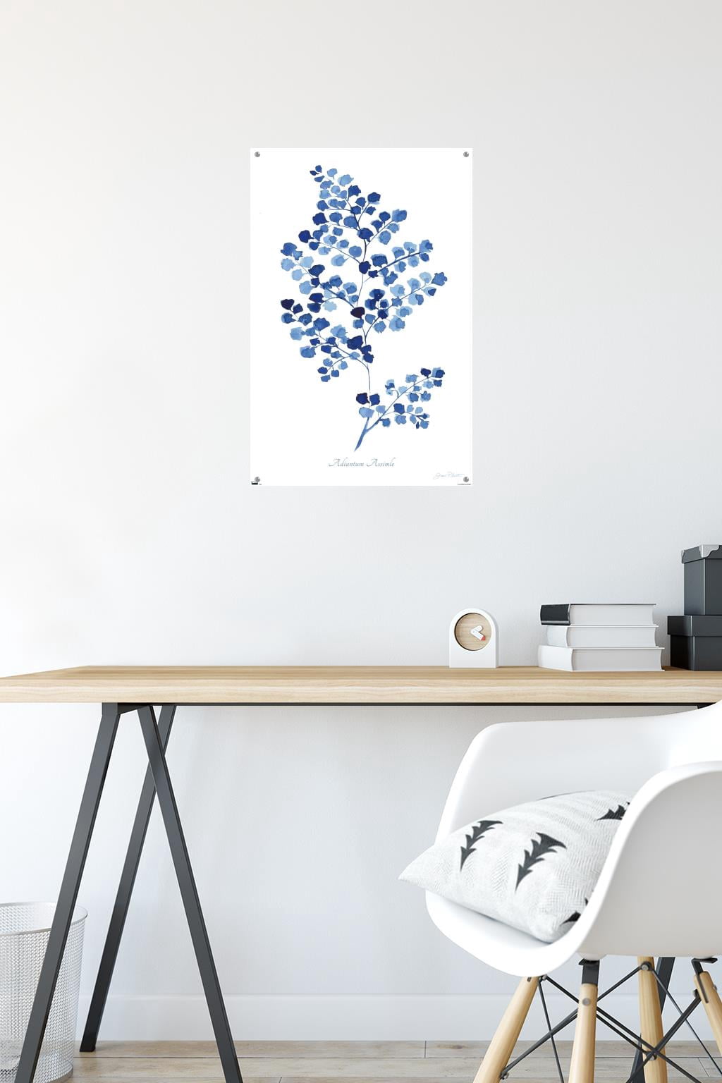 Jean Plout - Indigo Botanical Adiantum Assimle Wall Poster with Push Pins, 14.725" x 22.375"