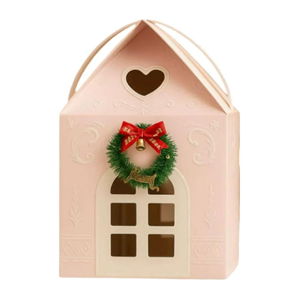 Caja de regalo de cabaña navideña Contenedor de galletas Adorno de decoración navideña Caja de galletas Rosa