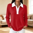 thumbnail image 2 of Vxararl Women's Golf Waffle Polos Shirts Long Sleeve Collared Work Golf Polo Shirt Color Block Lightweight Waffle Knit Fabric Fashion Fall Clothes Trendy 2026 Red L, 2 of 5