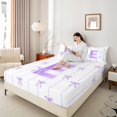 thumbnail image 4 of Castle Fairy Teens Boys Girls Bowknot Personalized Initial E 3Pcs Twin Sheet Sets,Purple Geometric Stripes Twin Fitted Sheet,Dreamy Princess Breathable Flat Sheet,Microfiber Bedroom Decor, 4 of 7