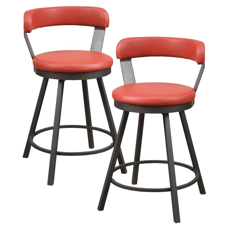 Pemberly Row Metal Counter Height Swivel Stools in Dark Gray/Red (Set
