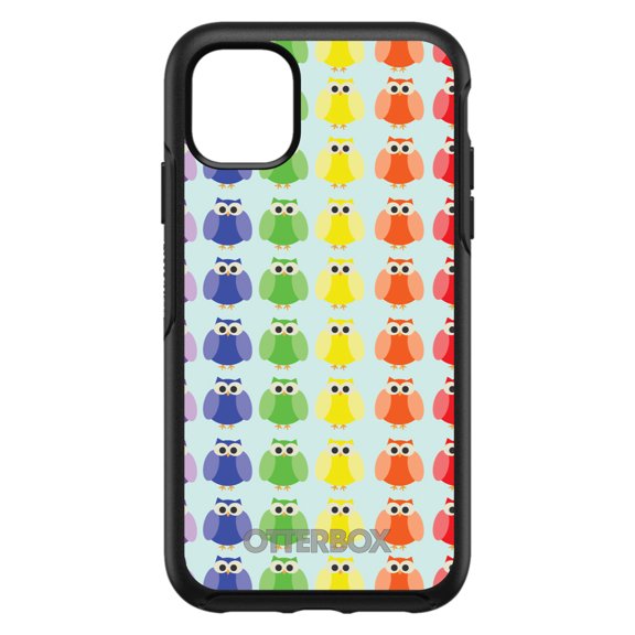 DistinctInk OtterBox Symmetry Custom Case for Apple iPhone 15 (6.1" Screen) - Cartoon Owls - Raised Bezel Screen Guard
