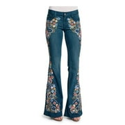 Ladies Jeans Embroidered Slim Fit Slim Flared Mid Waist Wide Leg Jeans