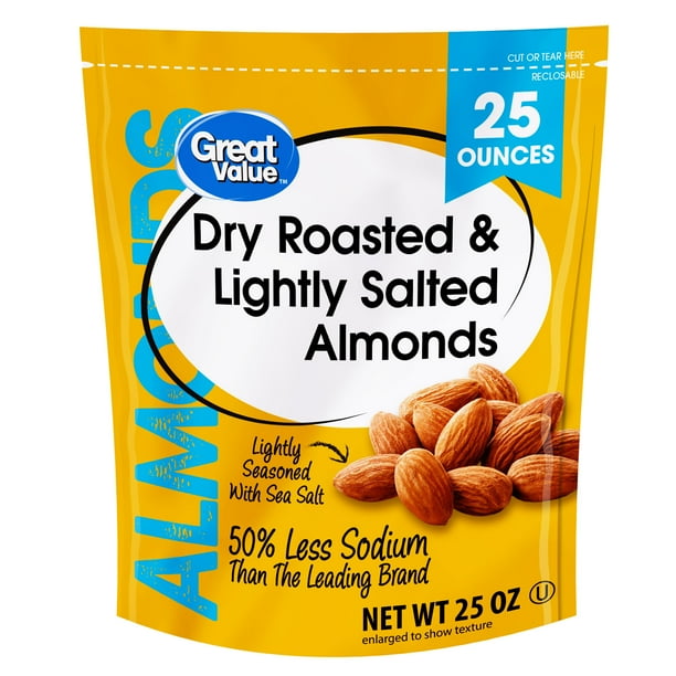 Great Value Dry Roasted Almonds Lightly Salted with Sea Salt, 25 Oz