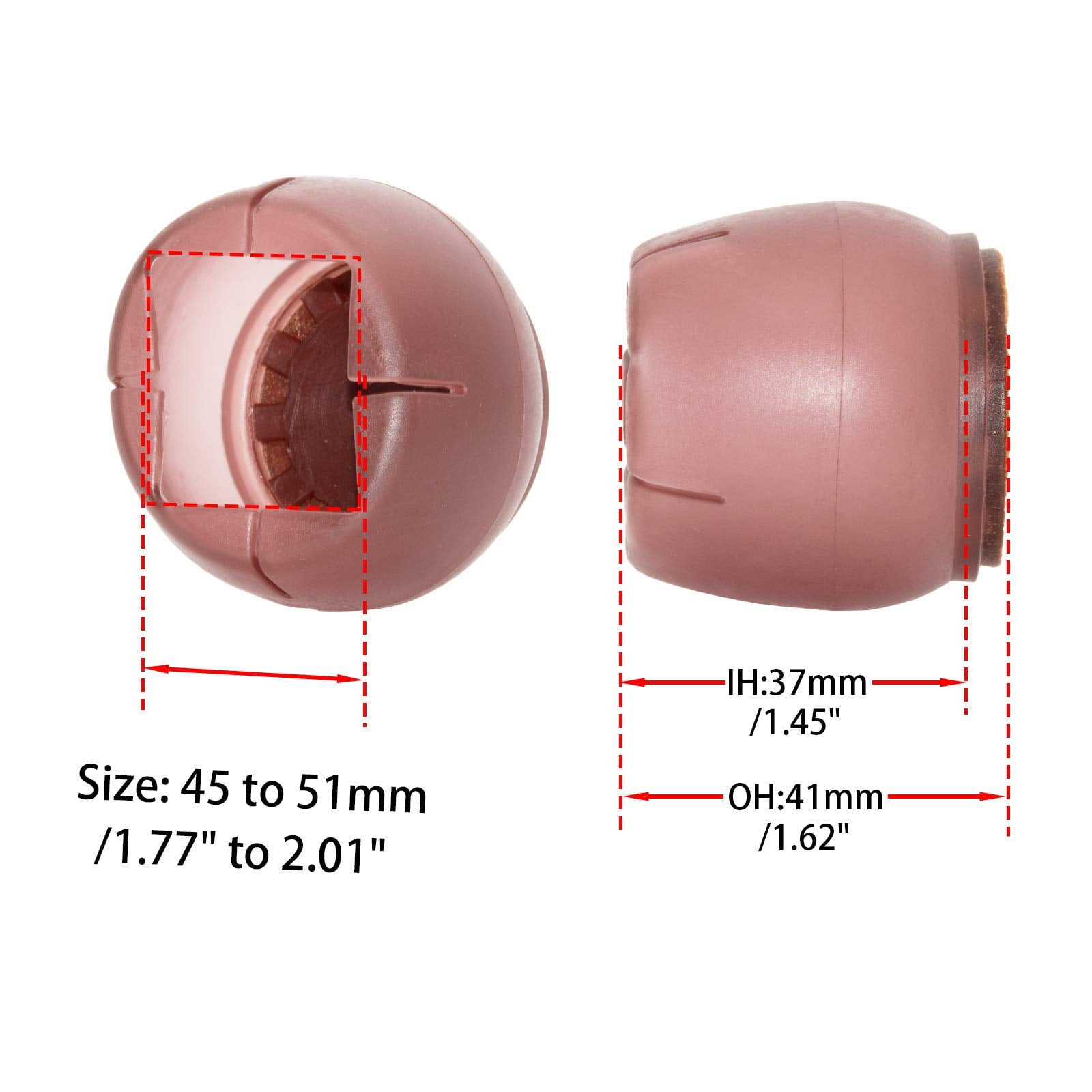 Flyshop 8PCS Round Chair Leg Caps with Felt Pads Durable PVC Protective Feet Cap Prevent Scratches Reduce Noise Felt Furniture Pads, Brown Floor Protectors, 45 to 51 mm