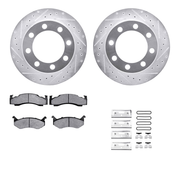 Dynamic Friction Company Front Brake Rotors-Drilled and Slotted-Silver with 5000 Advanced Brake Pads includes Hardware 7512-40017
