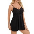 thumbnail image 4 of ValueVibe Lingerie for Women Lace Babydoll V Neck Nightwear Spaghetti Strap Chemise Nighty, Black XL, 4 of 8