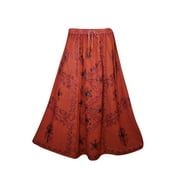 Mogul Womens Red Peasant Long Skirt Rayon Floral Embroidered Holiday Skirts