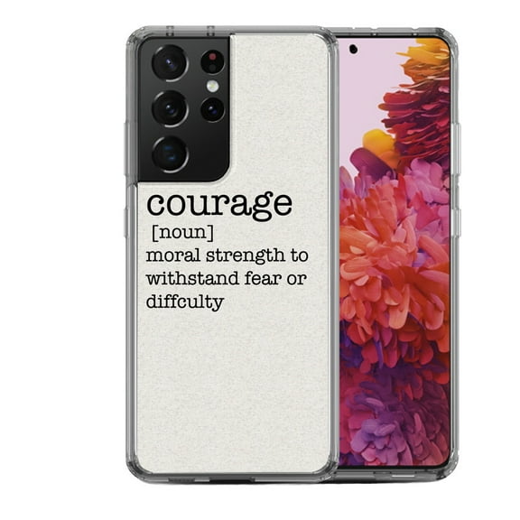 Shockproof Hybrid Bumper Phone Case for Samsung Galaxy S21 Ultra, by OneToughShield ® - Dictionary/Courage