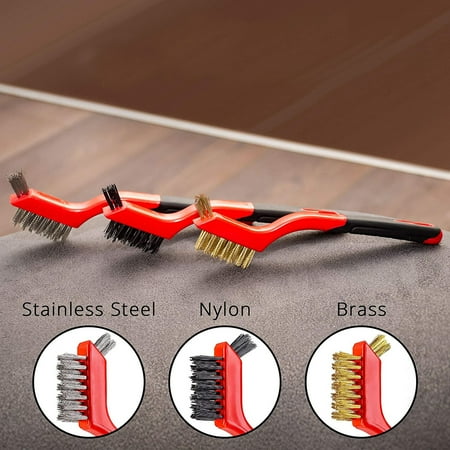 

LINMOUA 3PC Steel Wire Brush Nylon Brass Stainless Steel Wire Brush with Handle