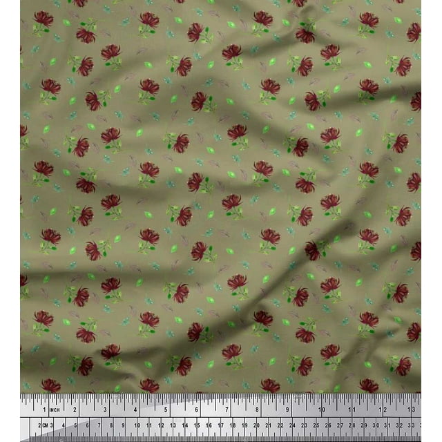 Soimoi Poly Georgette Fabric Leaves & Floral Artistic Decor Fabric Printed Yard 42 Inch Wide
