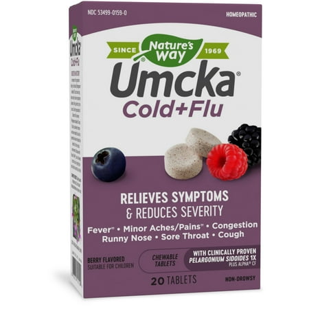 Nature's Way Umcka&reg; Cold+Flu Multi-Action Non-Drowsy, Berry Flavored, 20 Chewables