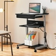 thumbnail image 4 of 22 Inch Compact Office Desk with Power Outlet USB Ports, Mobile Laptop Table for Home Study, Rolling Workstation Lockable Casters Corner Writing Table, Black, 4 of 5
