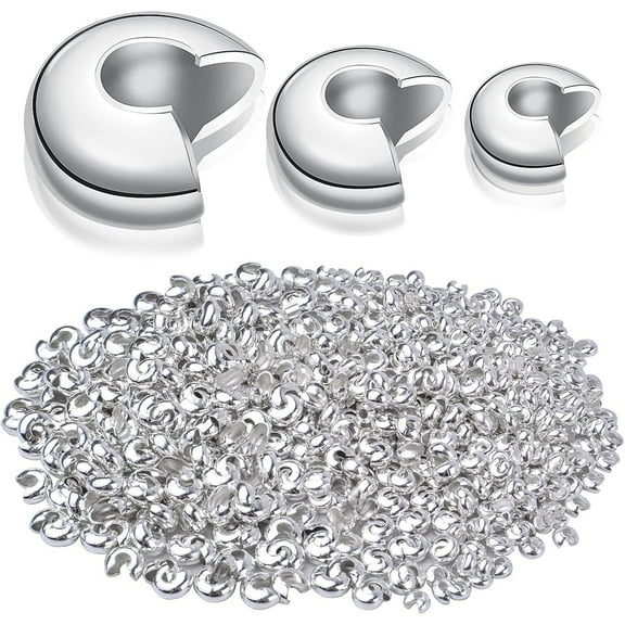 600pcs 3mm/4mm/5mm Crimp Bead Knot Covers Half Round Open Crimp Beads Crimp Bead Covers for DIY Jewelry Crafts Making