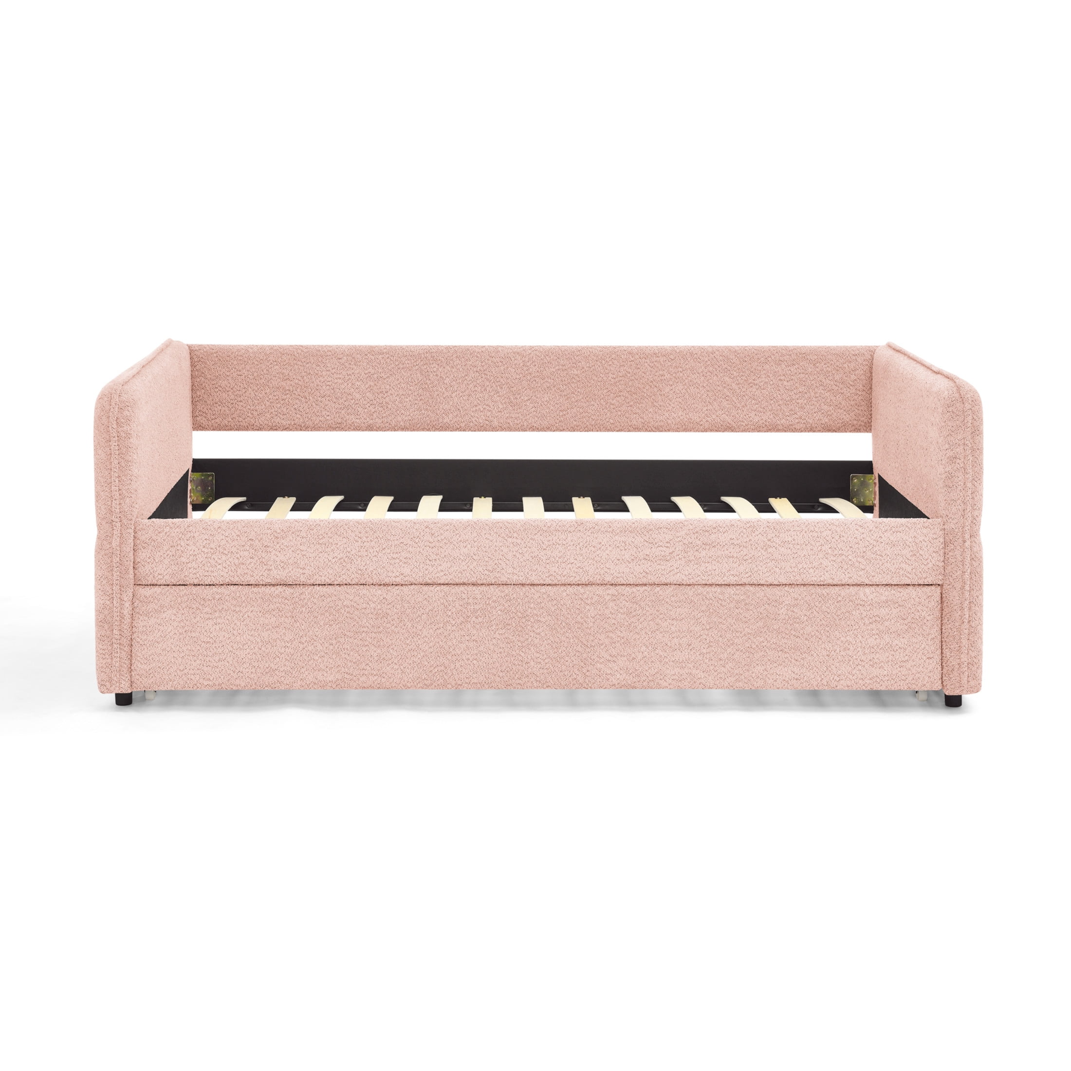 Noble House Zenton Twin Size Boucle Daybed, Tufted Sofa Bed Frame with Trundle, Modern Guest Sleeper Couch, Pink