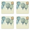 thumbnail image 1 of Vintage Coaster Set of 4, Hot Air Balloons in Soft Tones Fly in the Sky Air High Tourism Design Print, Square Hardboard Gloss Coasters, Standard Size, Green Blue, by Ambesonne, 1 of 2