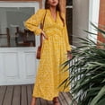 thumbnail image 4 of Odeerbi Dresses for Women 2025 Casual Maxi Dresses Erogenous Fashion V-Neck Floral Long Sleeve Flared Sleeve Long Dress Yellow, 4 of 6